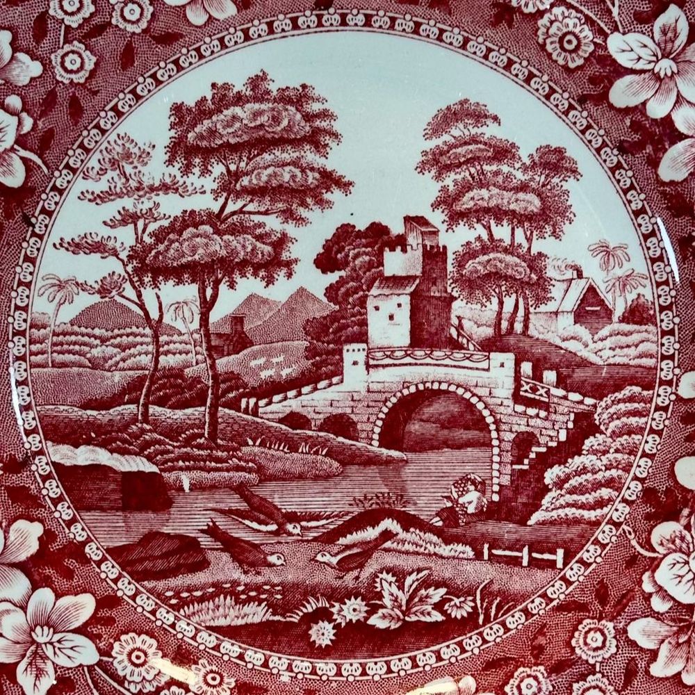 1950's Copeland Spode Tower Red 9.5" Transfer Ware, Ironstone Decorative Plate - Picture 4 of 13